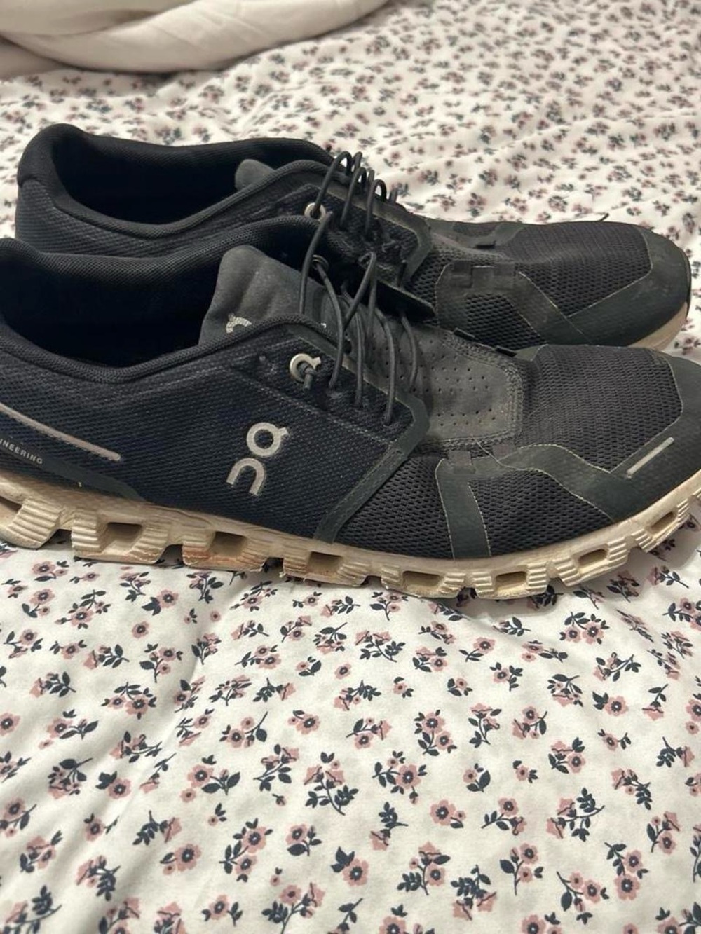 On Running Men’s Athletic Shoes — Black with Off-White Soles
